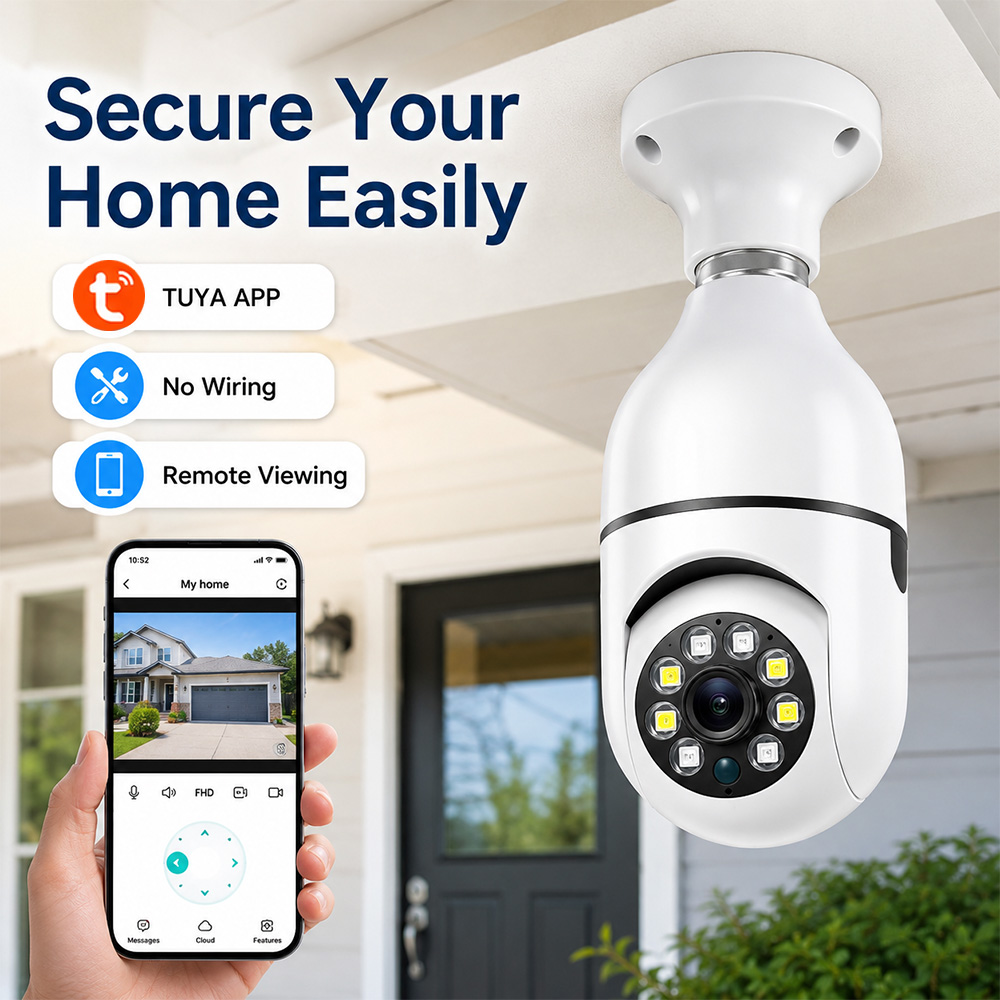Outdoor Power Outlet Wifi - كاميرا مصباح E27 بدقة 1080P HD